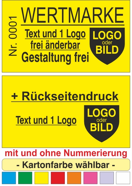 1000 Wertmarken 1/1 "doppelseitig schwarzer Druck" - mit Text + Logo [[- inkl. Gestaltungsservice -]]
